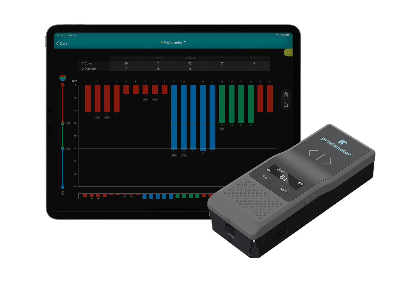 PM8000 Pro Das Abdeckungsmessgerät für Experten, von der Bewehrungserfassung bis zur Flächenabtastung. Präzise Messungen mit einzigartiger, fortschrittlicher Visualisierung.