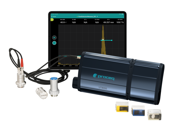 UT8000 Detector portátil de defectos por ultrasonidos para distintos tipos de materiales y componentes. Proporciona datos de inspección totalmente trazables y creación rápida de informes.