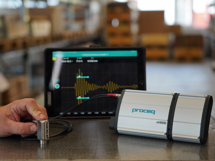 UT8000 Detector portátil de defectos por ultrasonidos para distintos tipos de materiales y componentes. Proporciona datos de inspección totalmente trazables y creación rápida de informes.